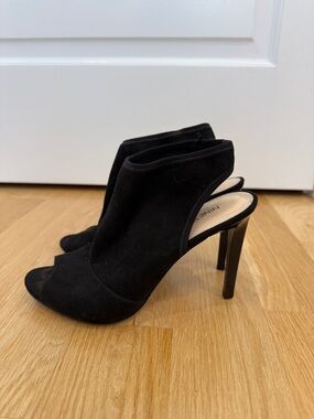 Nine West Black Suede Open-Toe Slingback Stiletto Heels